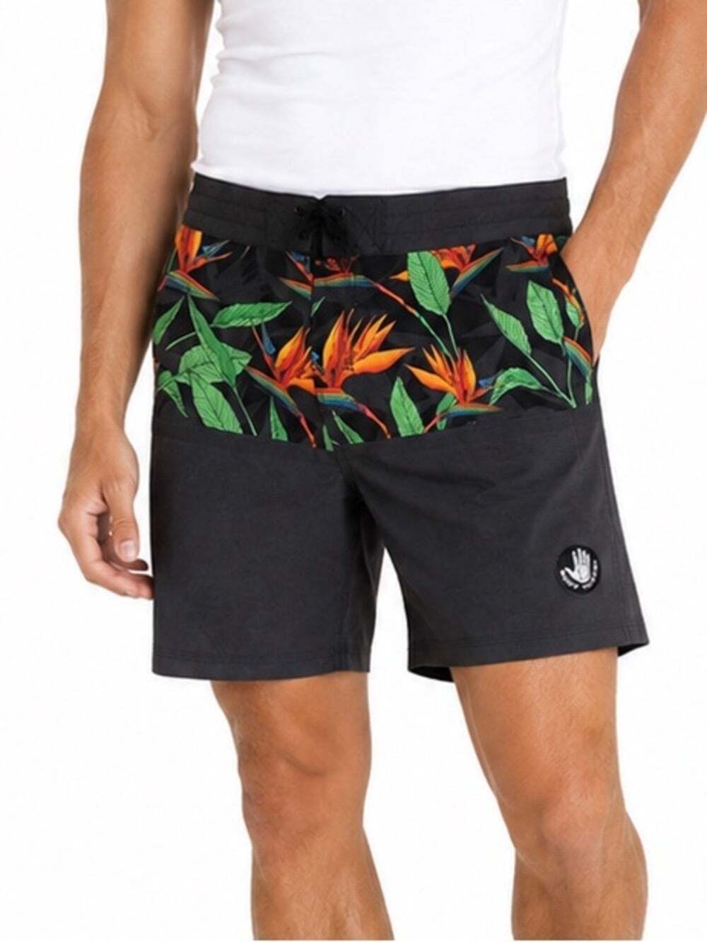 Body Glove Men's 30 Vapor Grey Floral Board Swim Shorts Velcro Tie Waist